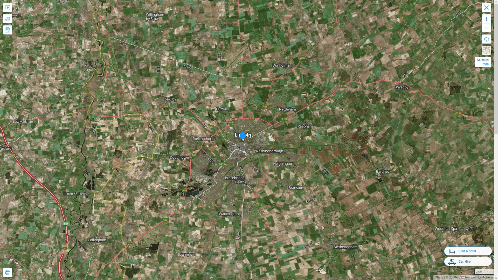 Lincoln Royaume Uni Autoroute et carte routiere avec vue satellite